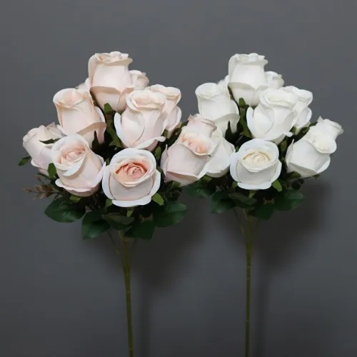 Artificial Peach & White Rose Buds Stem