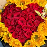 Sunflower & Red Rose Heart Bouquet with Butterfly – photo 2