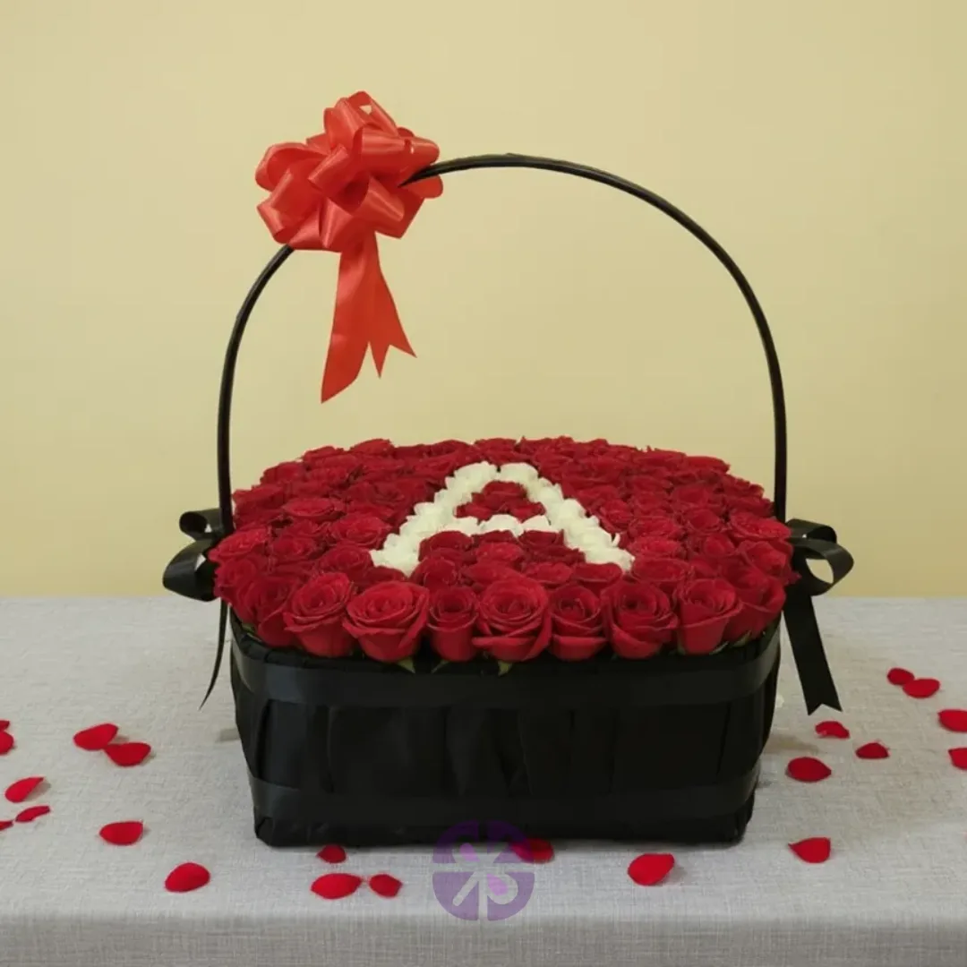 Eternal Love Personalized Fresh Red Rose Square Basket