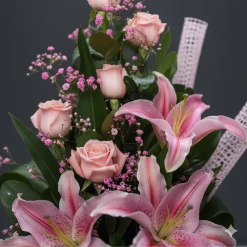 Blush Pink Lily & Rose Basket