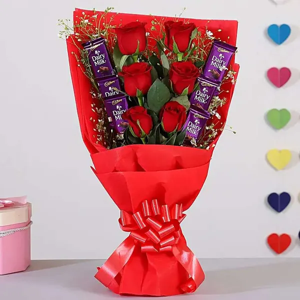 Red Roses & Dairy Milk Chocolate Bouquet
