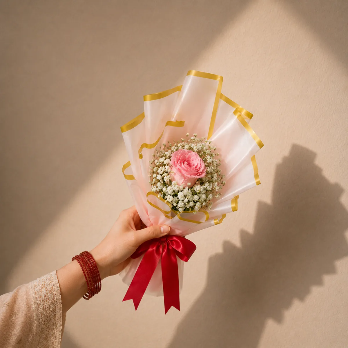 Single Pink Rose Posy