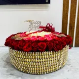 Premium Red, Shade Pink & White Rose Round Basket – photo 3