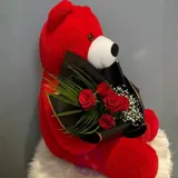 Giant Red Teddy Bear with Red Roses Hand Bouquet – photo 2