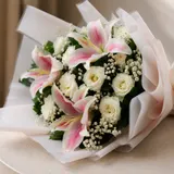 The Elegant Contrast Pink Lily & White Rose Harmony Bouquet – photo 4