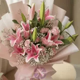 Elegant Pink Star Lily, Rose & Gypsy Flower Bouquet – photo 2