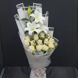 Pure Ivory Artificial White Lily & Rose Stand Bouquet – photo 3
