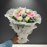 The Serene Luxury Bouquet: Pink Lily, White Rose & Baby's Breath – photo 3