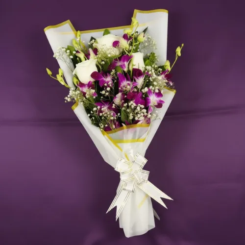 The Exotic Royal Orchid, Rose & Gypsy Bouquet