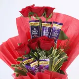 Romantic Red Rose & Dairy Milk Chocolate Bouquet with Red Wrapping – photo 3