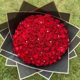 100 Red Roses with Crystal Accents in Black & Gold Wrap – photo 2