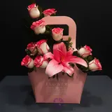 Charming Pink Flower Bag with Shaded Roses & Chinese Pink Lily – photo 1