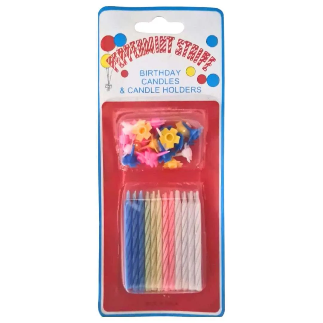 Stripe Birthday Candles with Flower Holders Set