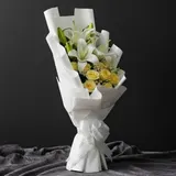 Elegant White Chinese Lily & Yellow Rose Stand Bouquet – photo 2