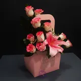Charming Pink Flower Bag with Shaded Roses & Chinese Pink Lily – photo 2