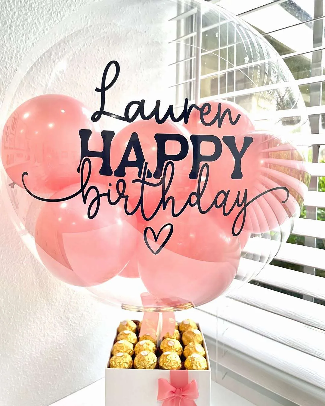 Custom Pink Birthday Balloon Box with Ferrero Chocolates