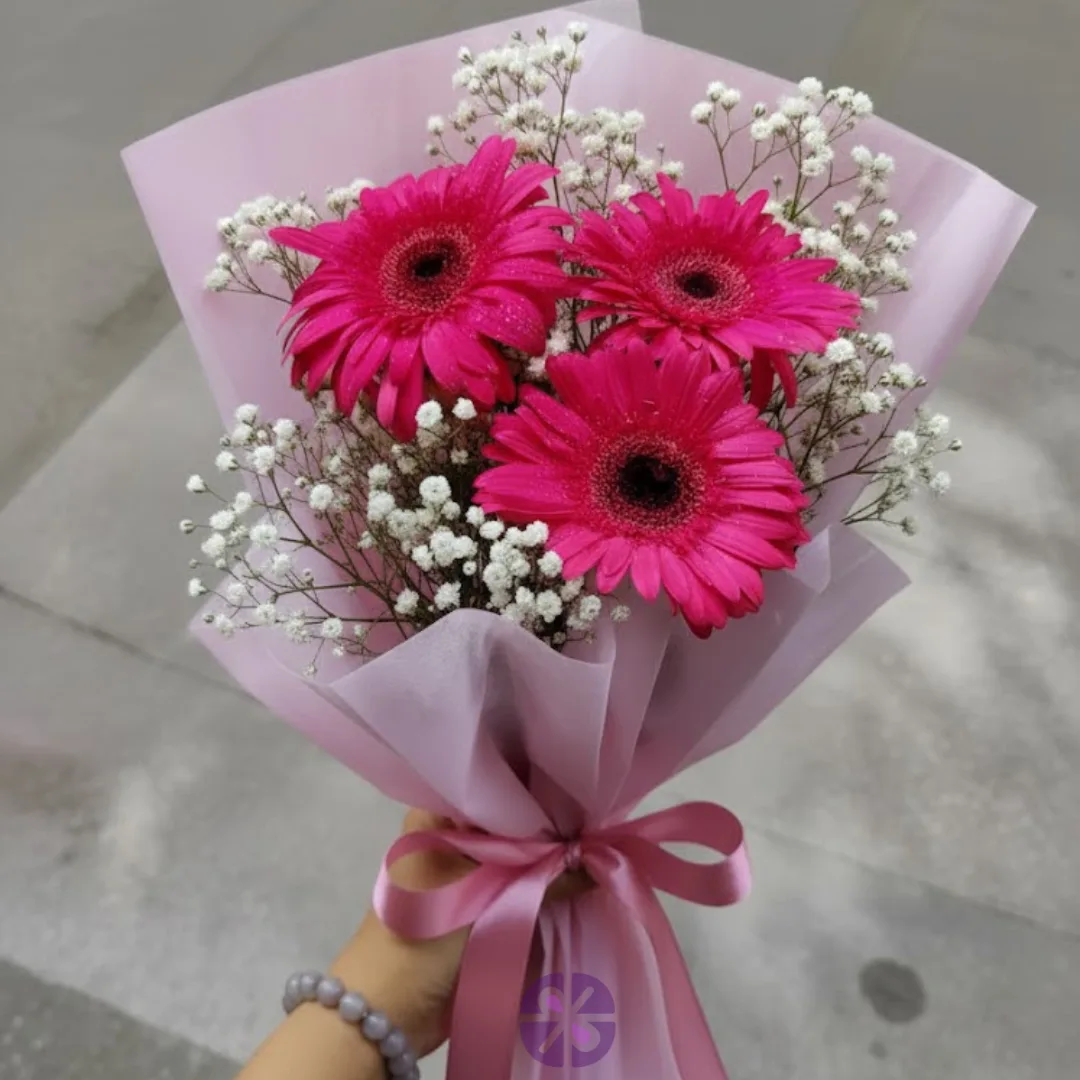 Pink Gerbera & Baby's Breath Hand Bouquet