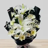 Elegant Serenity: White Lily & Gerbera Black Bouquet – photo 3