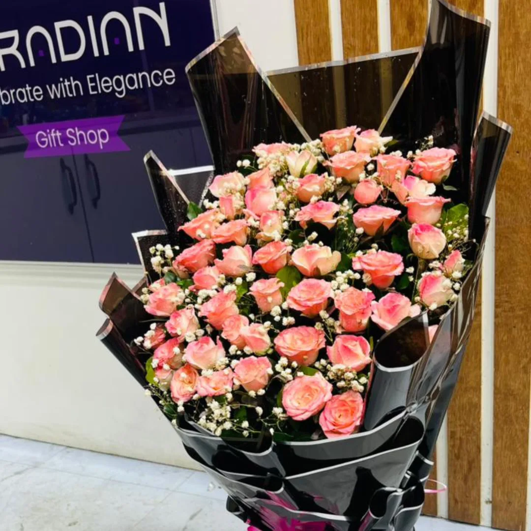 50 Shades of Pink Rose Stand Bouquet