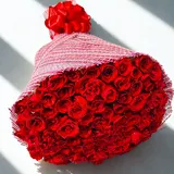 Classic 100 Red Roses Bouquet with Elegant Red Net Wrapping & Ribbon – Perfect for Proposal, Anniversary & Valentine’s Day – photo 1