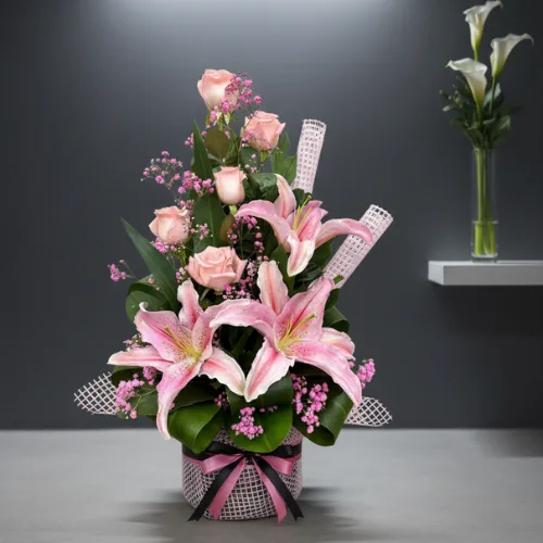 Blush Pink Lily & Rose Basket
