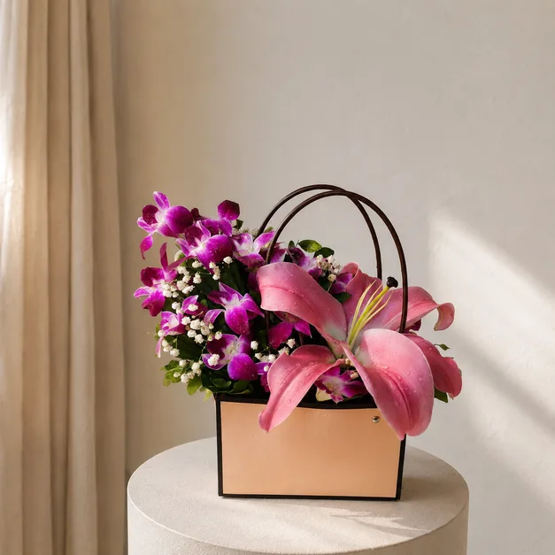 Exotic Pink Lily & Purple Orchid Premium Gift Bag