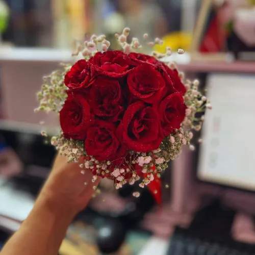Premium Wedding Mini Red Rose Hand Bouquet