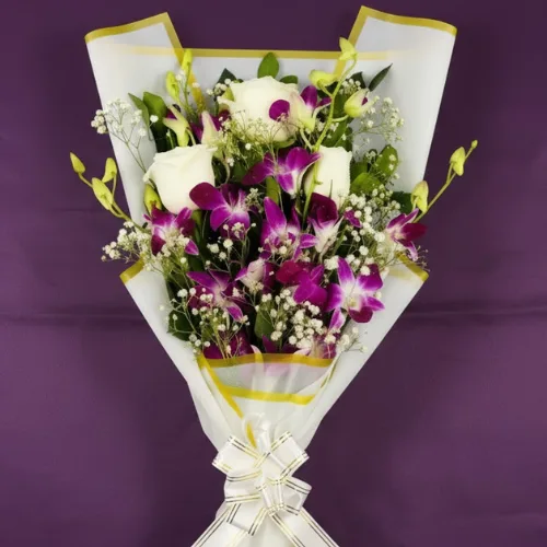 The Exotic Royal Orchid, Rose & Gypsy Bouquet