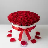 35-Stem Royal Red Rose with White Round Box – photo 1