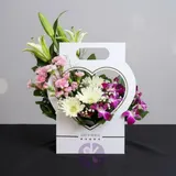 Heartfelt Affection Orchid, Gerbera, Carnation & Lily Flower White Love Shape Bag – photo 1