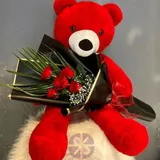 Giant Red Teddy Bear with Red Roses Hand Bouquet – photo 1