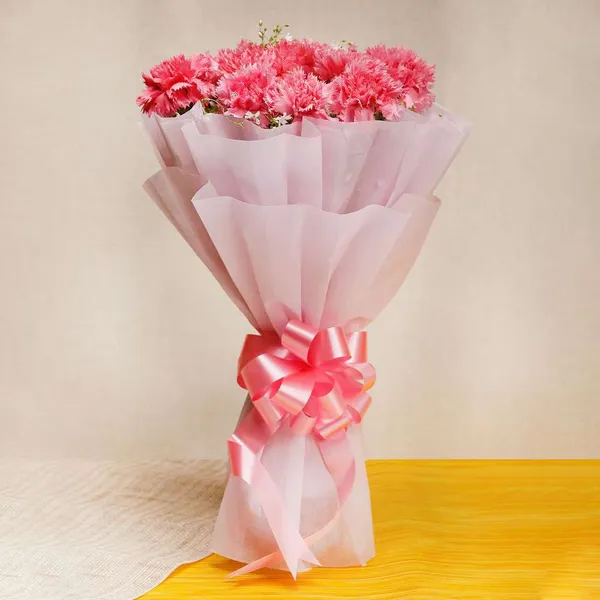 Charming Pink Carnation Bouquet – Wrapped with Love & Elegance