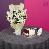 Pure Elegance Fresh Lily Stand Bouquet & Premium Cake Anniversary Combo – photo 1
