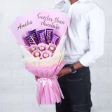 Personalized Pink Chocolate Bouquet with Ferrero Rocher & Dairy Milk Silk – photo 2