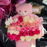Pink Rose box with Teddy Bear – photo 1