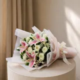 The Elegant Contrast Pink Lily & White Rose Harmony Bouquet – photo 1