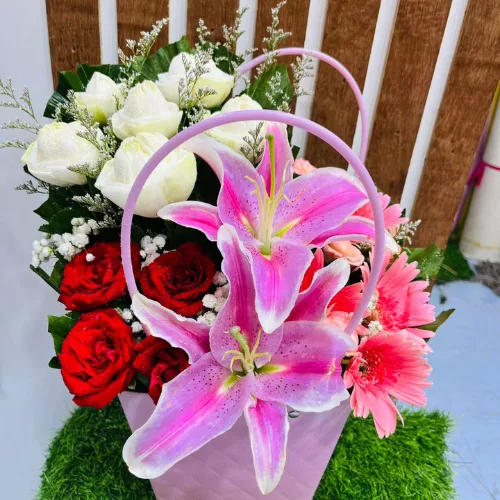 The Pink Delight Box Lily, Rose & Gerbera Mix Gift Box