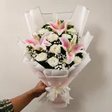 The Elegant Contrast Pink Lily & White Rose Harmony Bouquet – photo 2