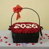 Eternal Love Personalized Fresh Red Rose Square Black Basket – photo 1