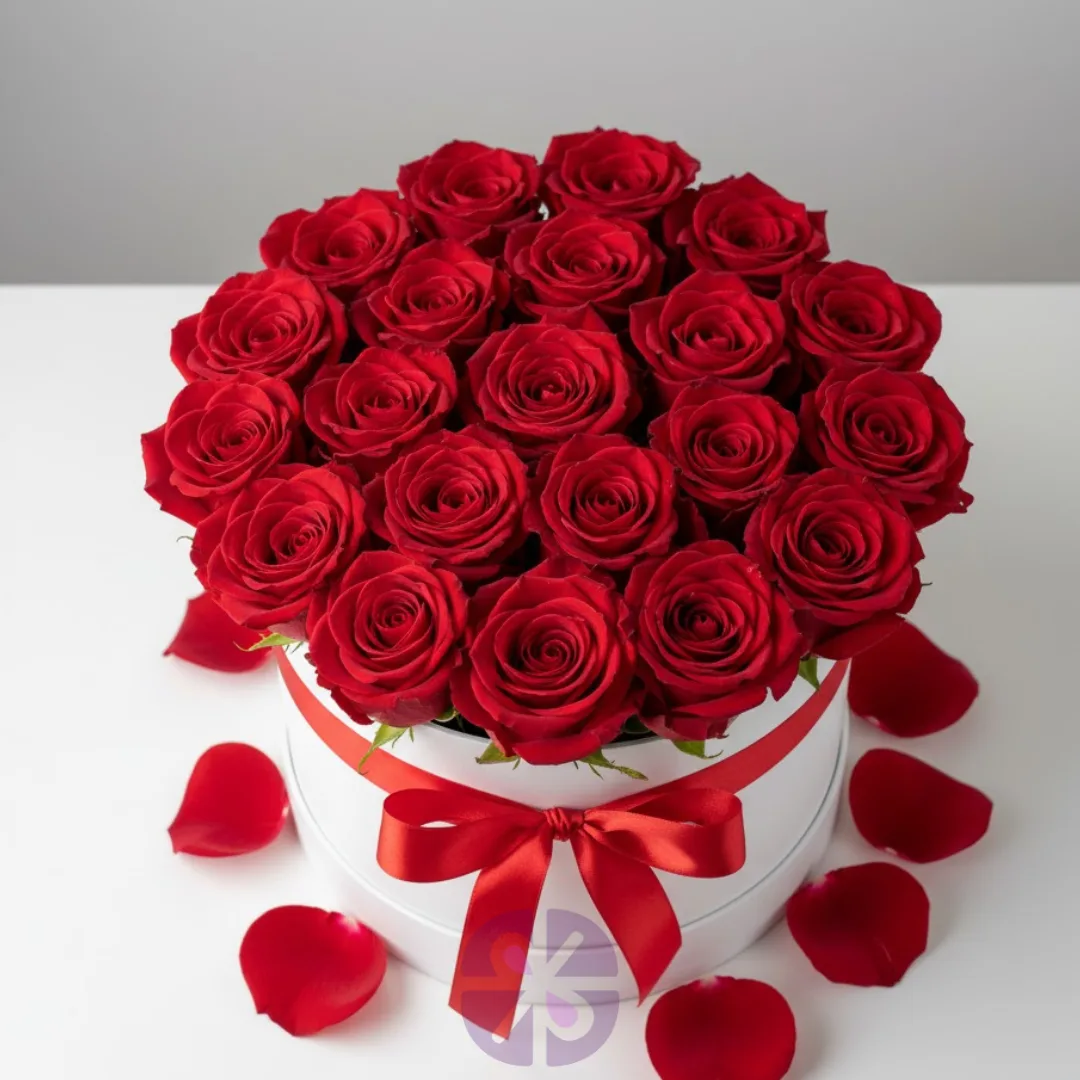 35-Stem Royal Red Rose with White Round Box