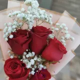 Five Chinese Red Rose Mini Bouquet in Baby Pink Wrap – photo 2