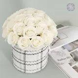40 White Roses in Hungging Tweed Round Gift Box – photo 1