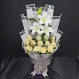 Pure Ivory Artificial White Lily & Rose Stand Bouquet – photo 1