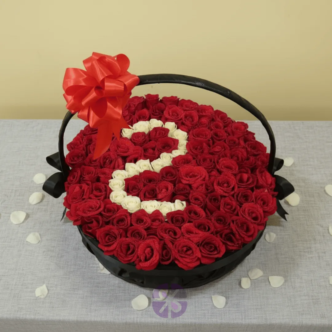 Grand Love Personalized Fresh Red Rose Basket
