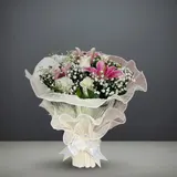 The Serene Luxury Bouquet: Pink Lily, White Rose & Baby's Breath – photo 1