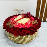 Premium Red, Shade Pink & White Rose Round Basket – photo 2