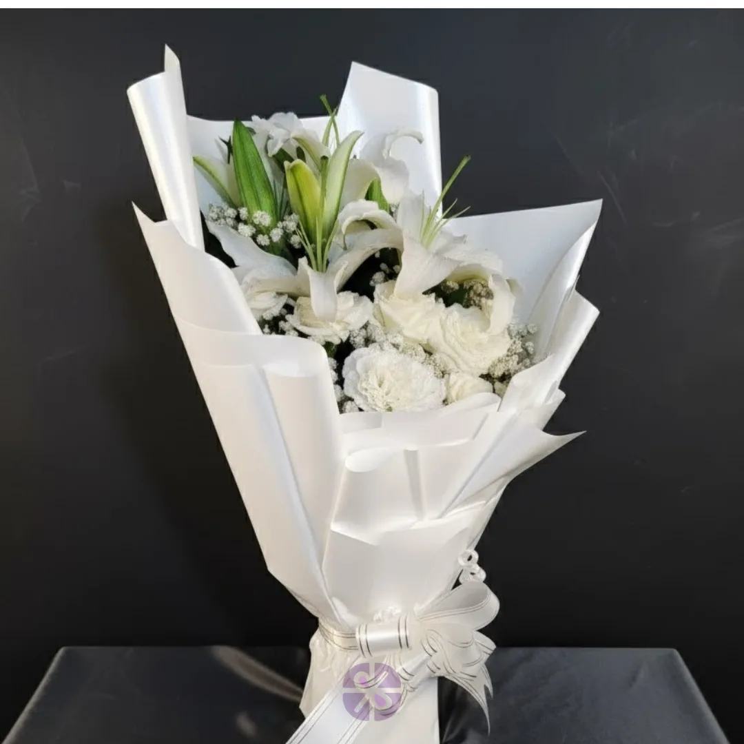 Pristine Grace Fresh White Lily and Rose Bouquet