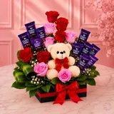 Teddy, Roses & Dairy Milk Chocolate Basket – photo 1