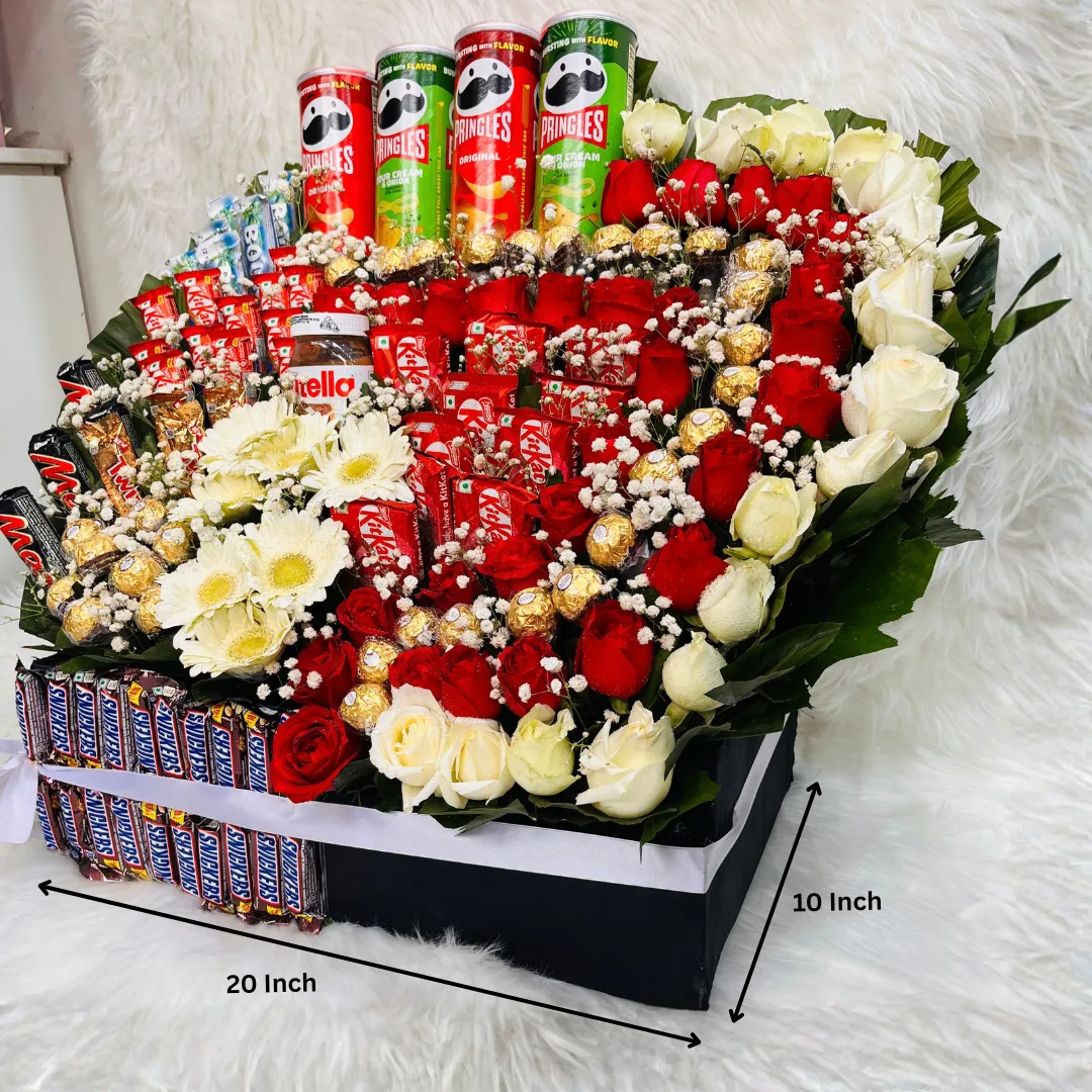 Ultimate Snacks, Mix Chocolate, and Flower Hamper Box