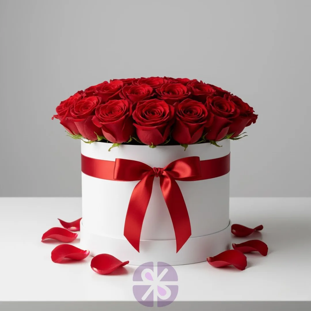 35-Stem Royal Red Rose with White Round Box